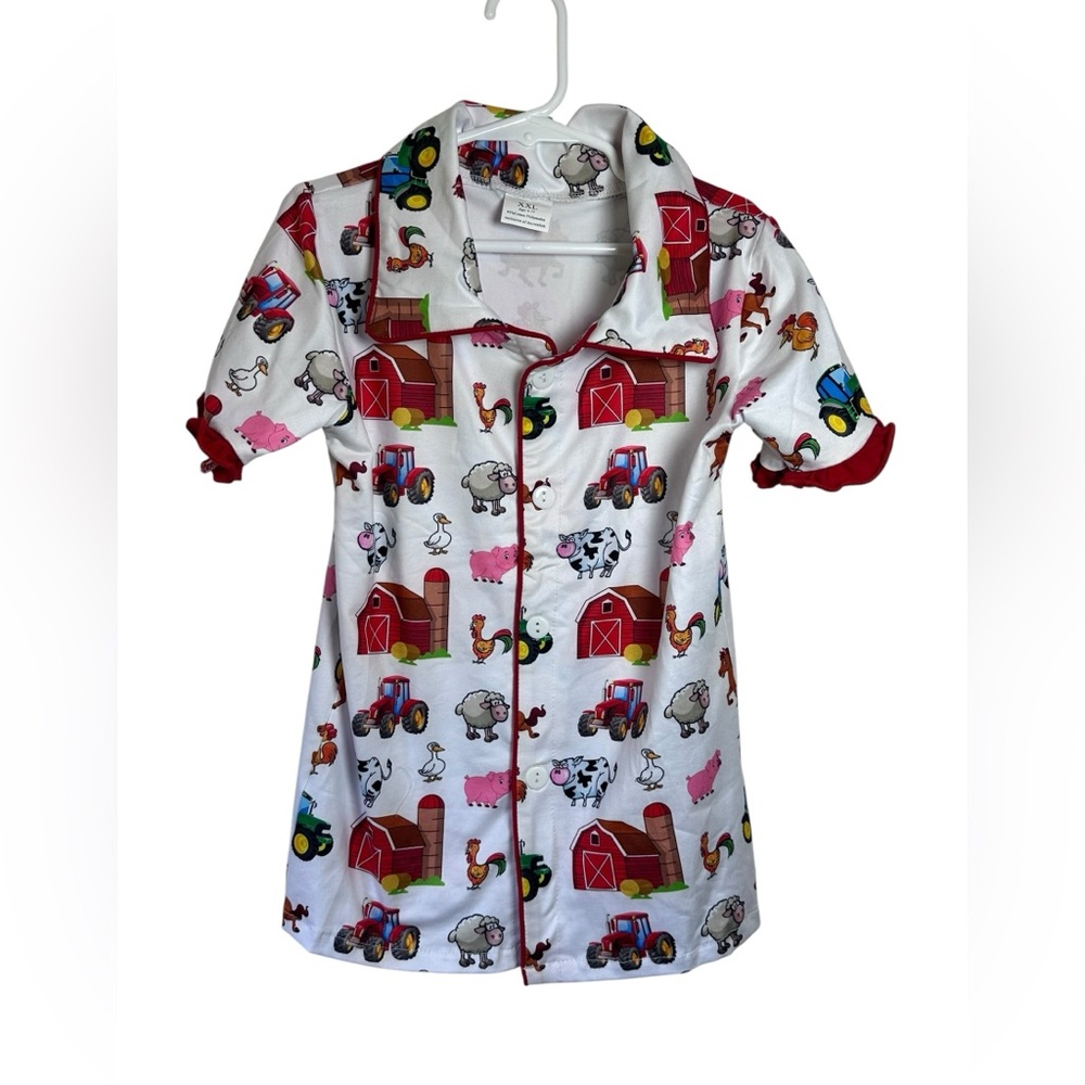 Farm‎ Animal Print Pajama Short Set with Ruffles Button Front Top Pull On Shorts